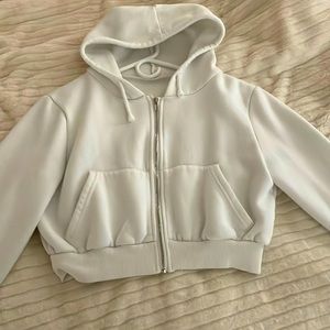 Cropped white zip up jacket